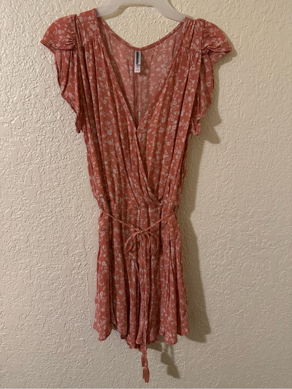 Floral Wrap Romper in Dusty Coral